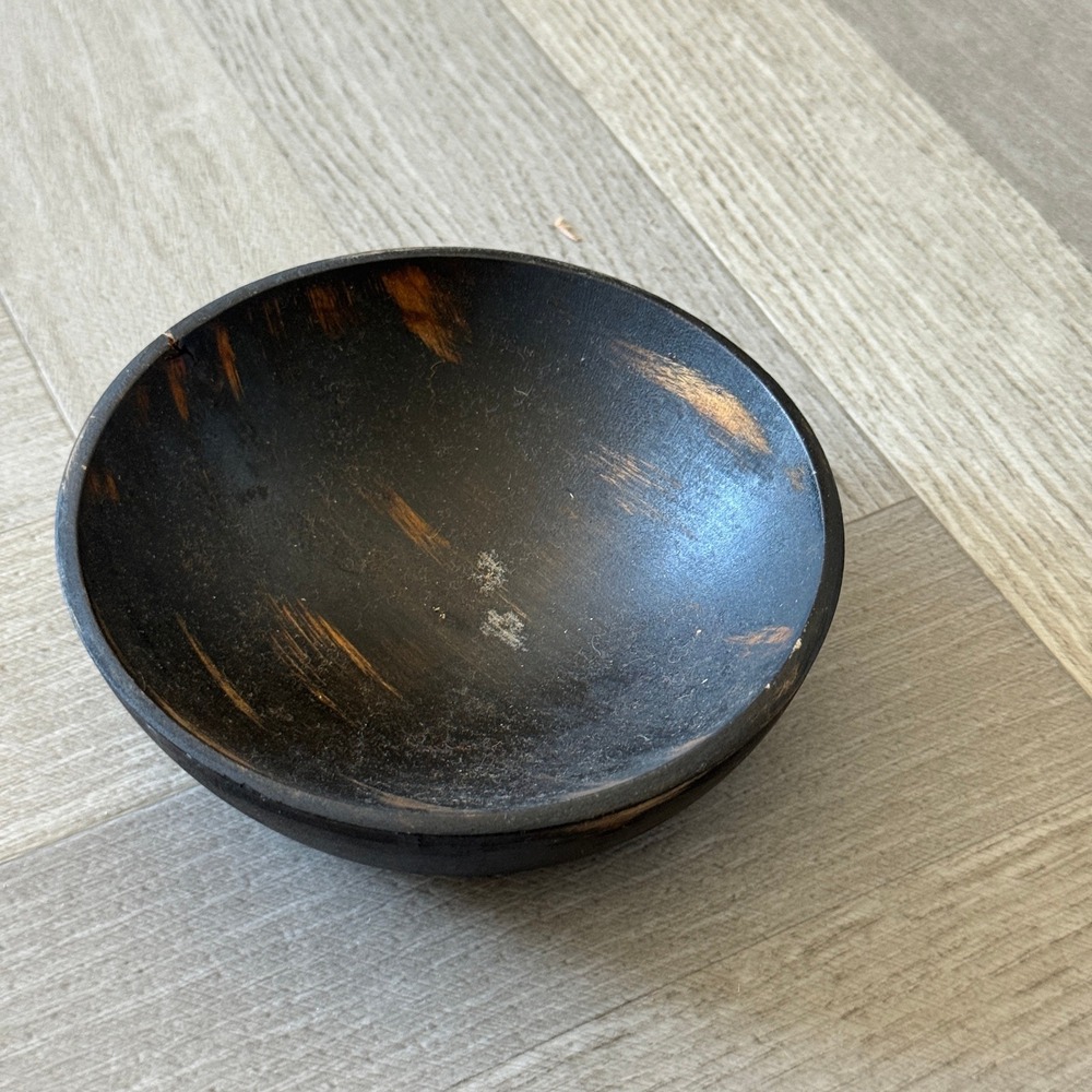 Rustic Distressed Matte Black Handcrafted Wooden Decorative Catchall Bowl 5.5"